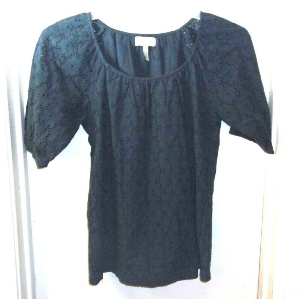 Michael Stars Blue Floral Eyelet Cotton Short Sleeve Cut Out Blouse Top Size 0